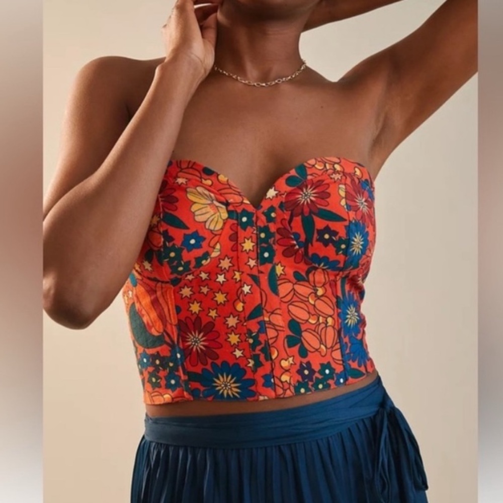 FARM Rio x Anthropologie Corset Floral Top